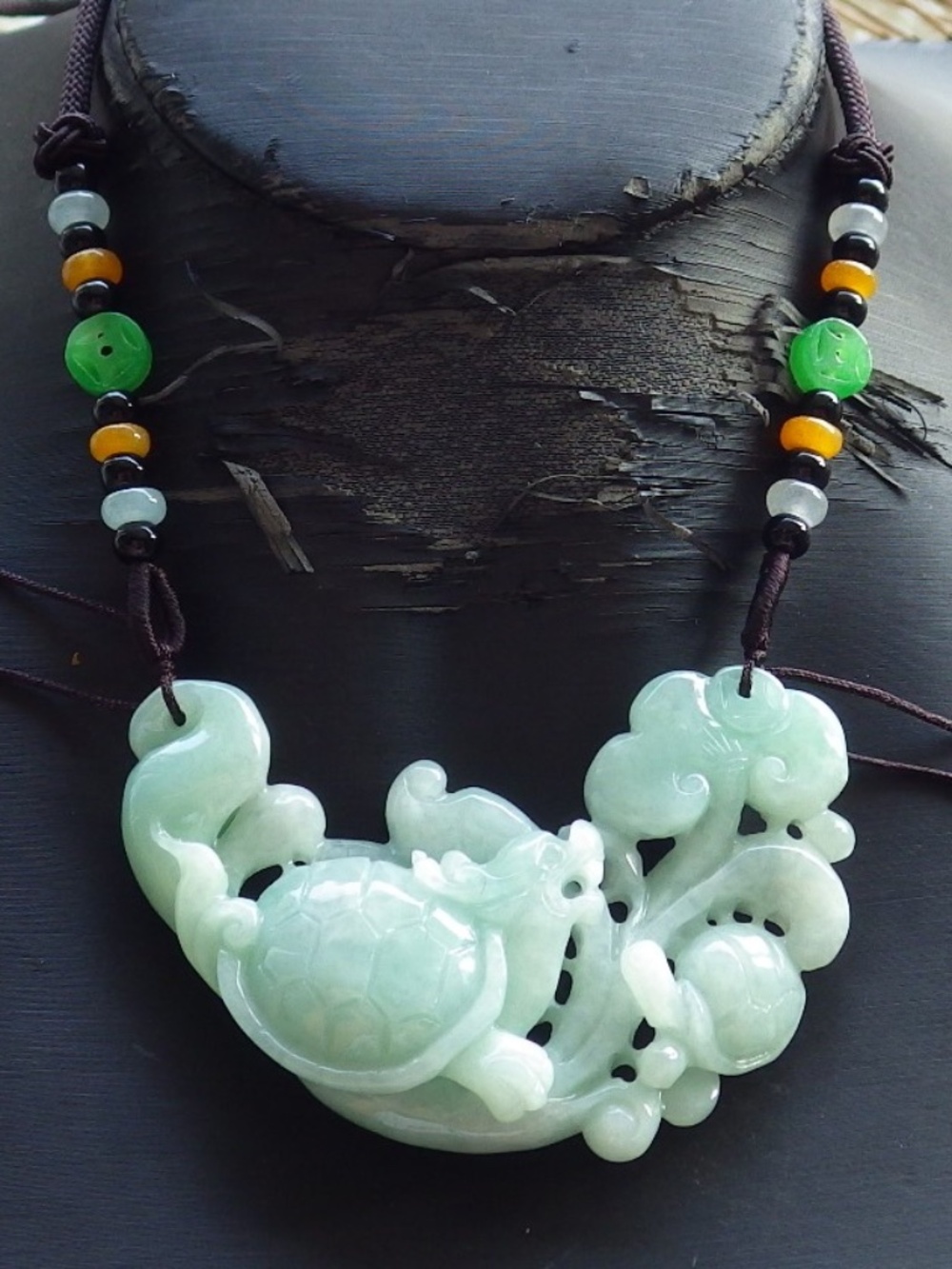 Certified Natural Grade A Jade Jadeite Dragon Turtle Ruyi Pendant Necklace